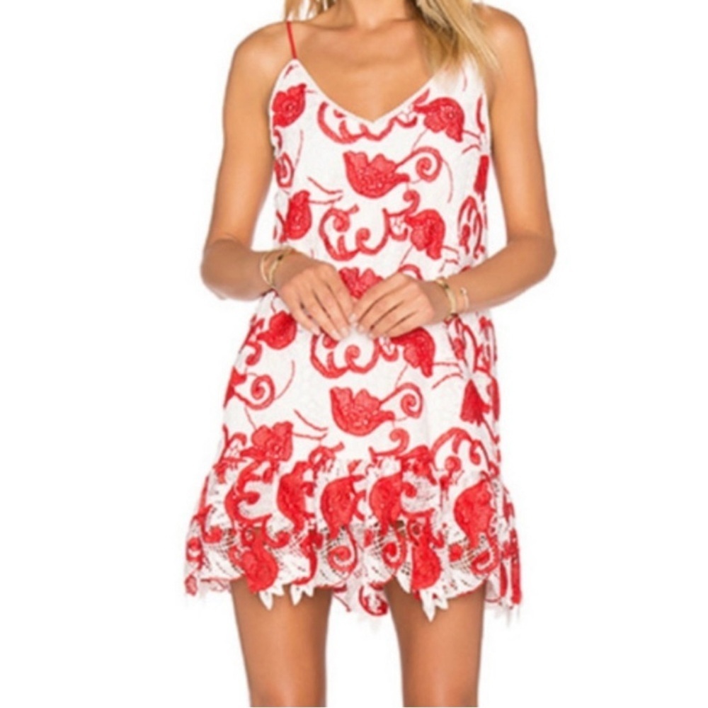 Alexis Red and White Floral Dress size M